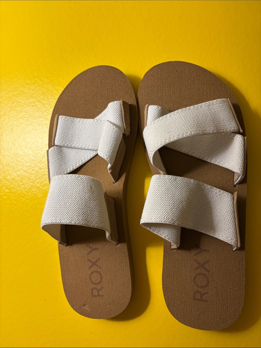 Roxy White Canvas Crisscross Slide Sandals